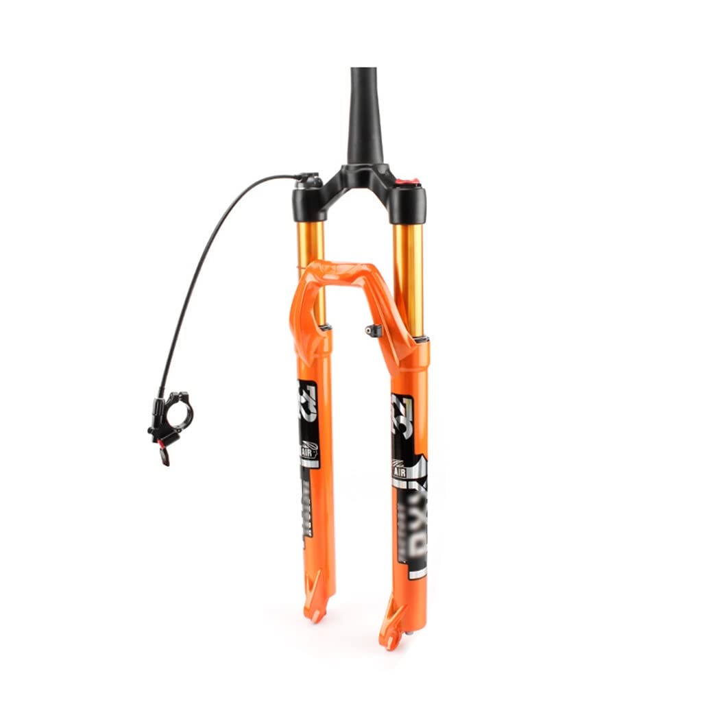 MTB Przedni widelec amortyzowany pneumatycznie 27,5/29 cali do rowerów górskich z zdalną blokadą, 1 1/2" stożkowa rurka, skok sprężyny 100 mm, hamulec tarczowy, QR 9 mm do XC AM