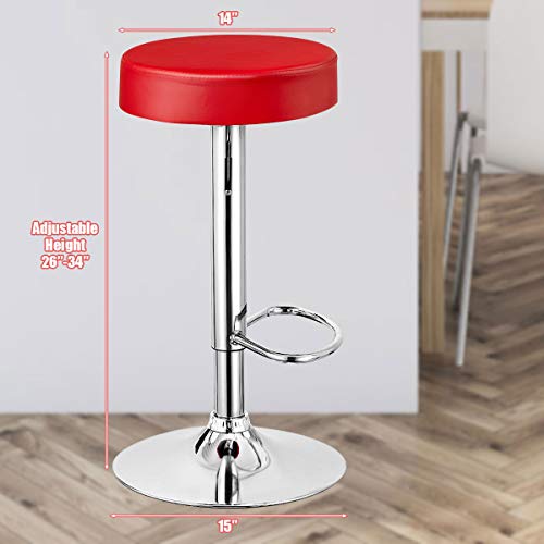 Costway Bar Stool, Modern Swivel Backless Round Barstool, Pu Leather Armless Bar Chair With Height Adjustable, Chrome Footrest, Sturdy Metal Frame For Kitchen Dining Living Bistro Pub (Red, 1 Pc) #TOP2