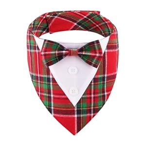 ADOGGYGO Bandana de Navidad para perro, collar de Navidad a cuadros rojos y verdes con lazo, disfraz de Navidad ajustable para perros medianos (M)