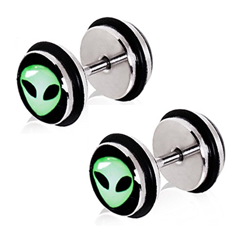 Pierced Owl Green Alien UFO Fake Cheater Plugs Earrings - 16g - Pair