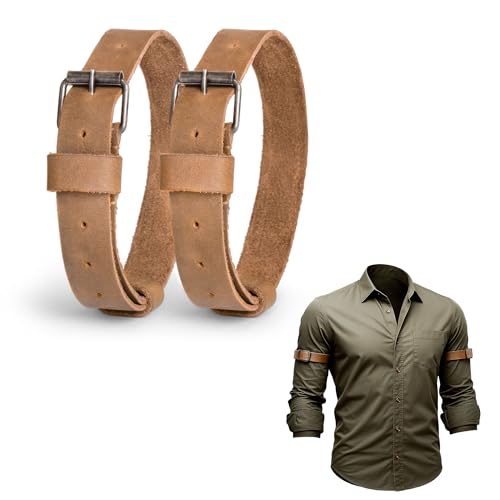 Image of Hide & Groom, Set of 2 Sleeve Garters for Men, Adjustable Straps for Arm Shirt, Anti-Slip Armbands, Full Grain Leather