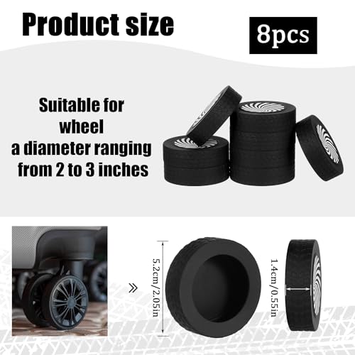 BOXOB 8pcs Luggage Wheel Protector Covers, 2.05x0.55 Inch Silicone Suitcase Wheel Covers Black White Design Accessories Noise-Proof for Most Adult Children 8-Spinner Wheels Sleeve Suitcase2