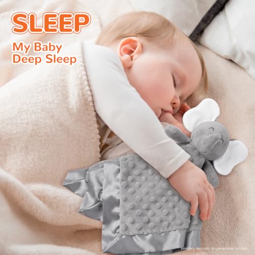Image of Baby Security Blanket, Soft Baby Lovey Toy Blanket for Boys and Girls, Snuggle Toy Lovie Newborn Gift, Unisex Baby Plush Gray Elephant 16 Inch