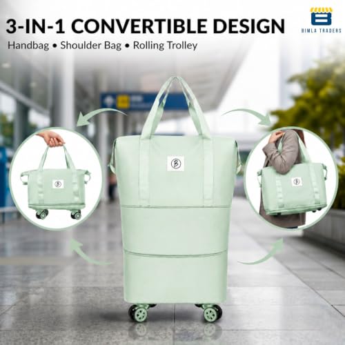 Image of Btag Travel Duffle Bag with Wheels | Convertible Handbag,Trolley & Shoulder Luggage for Clothes | Space-Saving Foldable Travel Companion |Expandable & Waterproof Traveling Bag for Unisex (Fruit Green)
