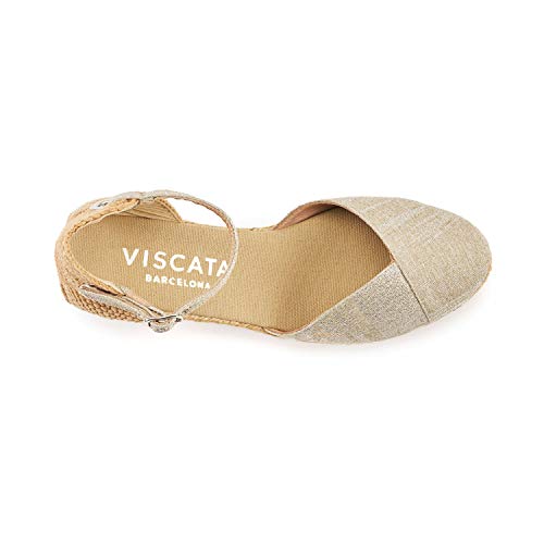 Image of Viscata Pubol Espadrille Canvas Low Wedges with Ankle Strap Spain Handmade 2 inch Heel Women's Sandals with Breathable Organic Cotton Canvas and 100% Natural Jute for all Occasions: Casual, Work, Party