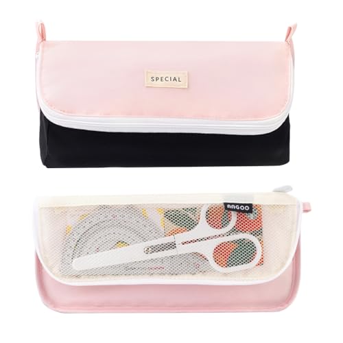Image of iSuperb Pencil Case Large Capacity Pencil Pouch Bilateral Pen Bag Travel Bag Make Up Organizer with Zipper (Pink)