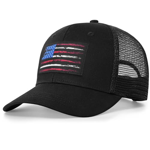 Sombreros de camionero con la bandera de los peces estadounidenses, regalos de pesca para hombres, sombreros de pesca al aire libre, perfectos para acampar y uso diario, 06. Bandera americana, talla