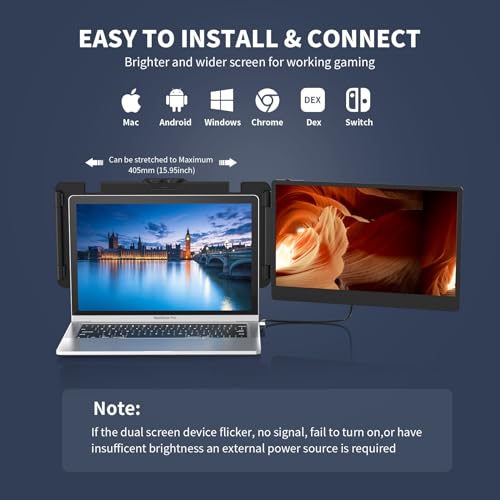 Image of ALLVIA 14in FHD 1080P IPS Portable Monitor for Laptops 13-17.3 inch, inchLaptop Monitor Extender Dual Screen with USB-C /HDMI Port, Plug & Play for Macbook /Windows /Android /Switch