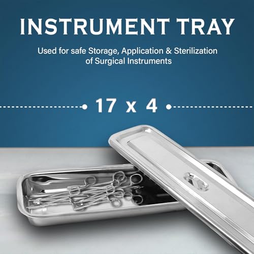 Image of OTICA Instrument Tray With Lid 17 x 4 x 1.5 inch - Stainless Steel Medical Tray With Cover | Corrosion-Resistant Tray for Hospital, Clinic & Surgery Use
