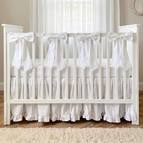 Image of Smoothnovelty White Crib Bed Skirts with 4 Large Cot Bow 28 inch x 52 inch,14 inch Drop