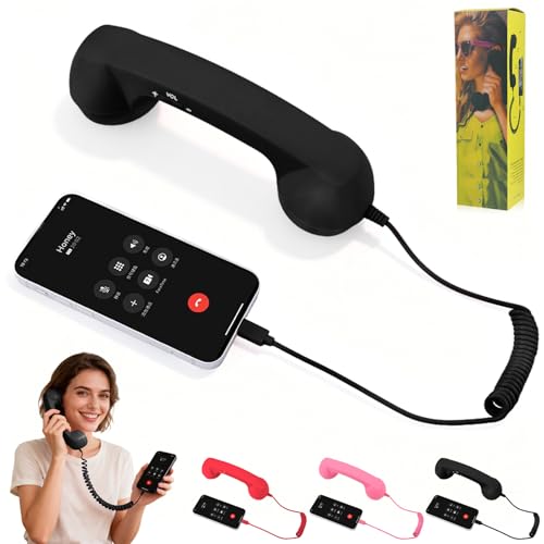 Retro Phone Handset, 2026 New Retro Style Type-C Phone Handset,Vintage Wired Plug in Handheld Cell Phone Receiver with Microphone, Suitable for Cell Mobile Video Conferences,Calls,Meetings (Black)