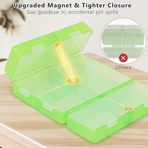 Image of FYY Travel Pill Organizer, 7 Compartments Large Pill Box Case-Clear Green
