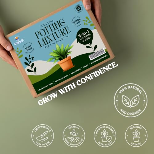 Image of Utkarsh 5-in-1 Soil Less Potting Mixture- Makes 10Kg Fluffy Soil for Plants Home Garden | 3.75 Kg Dry Items- Cocopeat, Vermiculite, Neem Khad, Organic Compost & Perlite - Potting Soil Mix for Plants