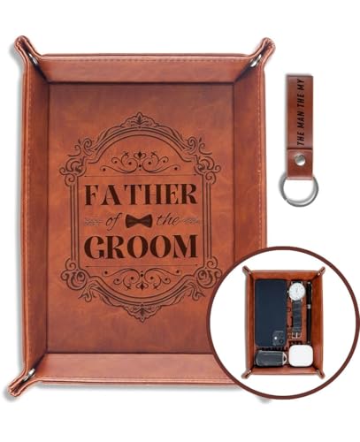 INNObeta Father of The Groom Gifts Valet Tray for Male, Men, Desktop Storage Organizer PU Leather Bedside Tray Key Coin Holder for Wedding - Father of The Groom