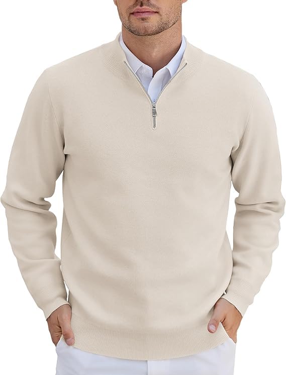 COOFANDY Heren Trui met Kwart Rits, Gebreide Coltrui met Lange Mouwen Slim Fit voor Winter Lichtkhaki S