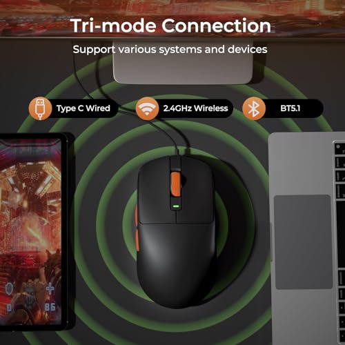 Image of RK ROYAL KLUDGE RK M30 Wireless Gaming Mouse with RGB Lights, Ergonomic Design, Adjustable DPI and Smooth Precision for PC & Laptop - Black Orange (Black Orange, Wireless)