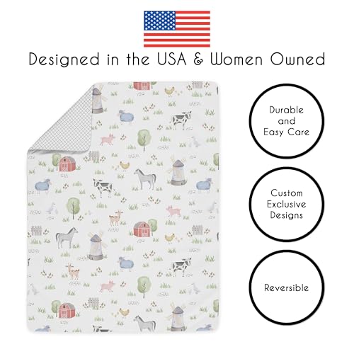 Image of Sweet Jojo Designs Farm Animals Boy Girl Toddler Kid Childrens Comforter Bedding Set - 5 Pieces Comforter, Sham and Sheets - Watercolor Farmhouse Lattice Horse Cow Sheep Pig