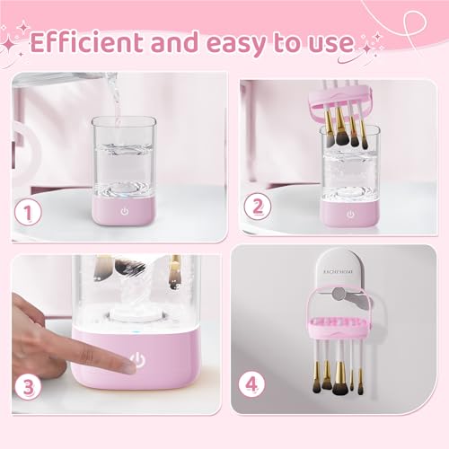 Makeup Brush Cleaner, Electric Makeup Brush Cleaner, Deep Cleansing Brush/Sponge, Compatible with Multiple Sizes (5-35mm), IPX7 Waterproof and Silent, Home/Travel Portable Cleaner Set (Pink) - Image 4