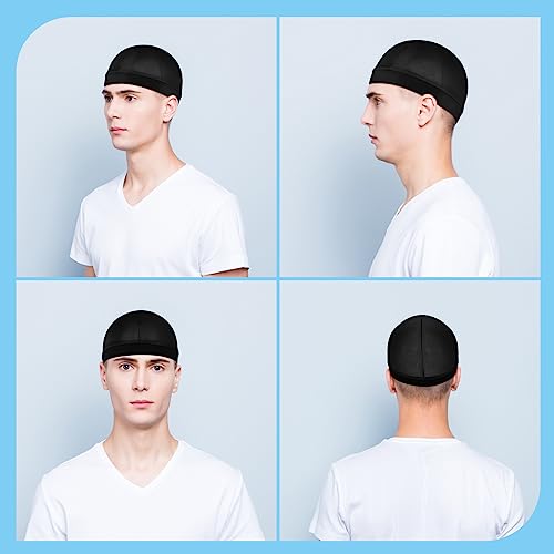 Lusofie 6Pcs Men's Satin Wave Caps/Durags - Black Elastic Hair Wave Control, Sleeping & Style | 360/540/720 Breathable for Adults & Teens