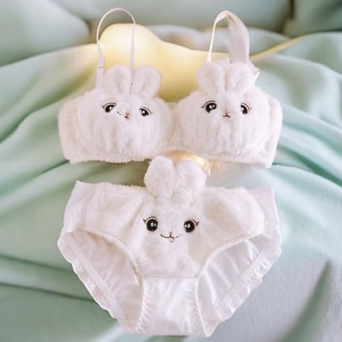 Image of Imported Japanese-Style Furry Bunny Ear Bra & Panty Set for Women Milk Silk Cute Rabbit Cosplay Lingerie Premium Ultra-Soft Plush Sexy Innerwear for Honeymoon, Date Night & Valentine Gift