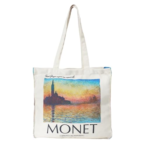 Image of Artsy Canvas Tote Bag for Women | Zipper Closure, Bottle Holder & Keychain Hook | Premium Cotton Canvas Bag for Travel, College, Office | Reusable Shopping Tote Bag Gift