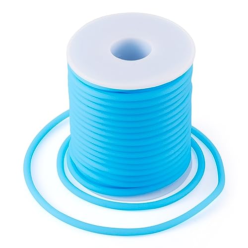 Beadthoven 4mm Hollow Pipe Rubber Tube Cords, 16Yards Barber Cord for Knitting Stitch Holder, Tubing Rubber Cord with Spool for Bracelet Jewelry Making DIY Crafts 2mm Hole - Deep Sky Blue