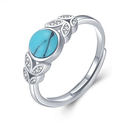 Türkis Ring 925 Sterling Silver Offener Ring Verstellbarer für Damen Blatt Ringe Regenbogen Türkis Schmuck Geschenke für Mädchen Kinder Cover