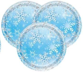 Juego de Platos y Servilletas de Cumpleaños con Copos de Nieve de Invierno (53 Piezas)
