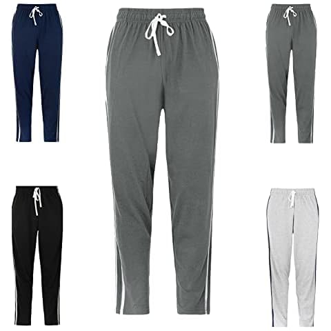 Mens Long Lounge Wear Pants Nightwear Pyjama Bottoms Sleepwear Elasticated Waist Striped Jogging Casual Gym Lightweight Loungewear Mens Lounge Pants (Charcoal, L) Cover