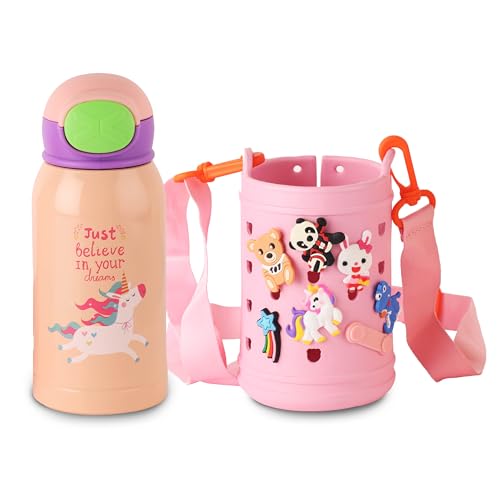 Image of Cello Joytron Kids Flask | Stainless Steel Keeps Drinks Cool or hot for an Extra Long time | Double Walled Vacuum Insulated Technology | Leak Proof lid | 550ml, Peach