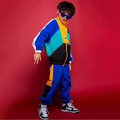 Image of LOLANTA Boys' Girls' Color Block Jacket Track Pants Sets Hip Hop Dance Patchwork Clothes Unisex Streetwear