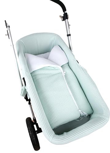 MODIN Saco Manta Bebe - Saco capazo Bebe - Desmontable - 100% Algodon - Envuelve a tu Tesoro en Suavidad (Gofre Verde)