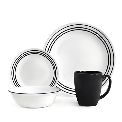 Corelle Livingware 16-Piece Dinnerware Set, Onyx Black, Service for 4