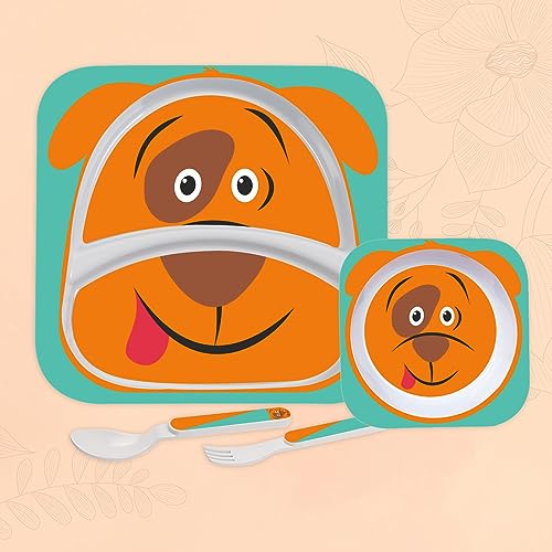 Image of Cello Kids Meal Melamine Dinner Set with Dog Print | Safe and hygenic for Kids to use | Attractive and Long Lasting Designs | Break Resistant | Orange, Set of 4