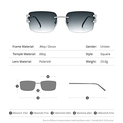 HEPIDEM Rimless Rectangle Zircon Diamonds UV400 Square Sunglasses for Men with Nylon Lens2