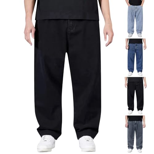 Mens Baggy Jeans Relaxed Loose Fit Wide Leg Denim Vintage Pants Casual Stretch Trousers for Men