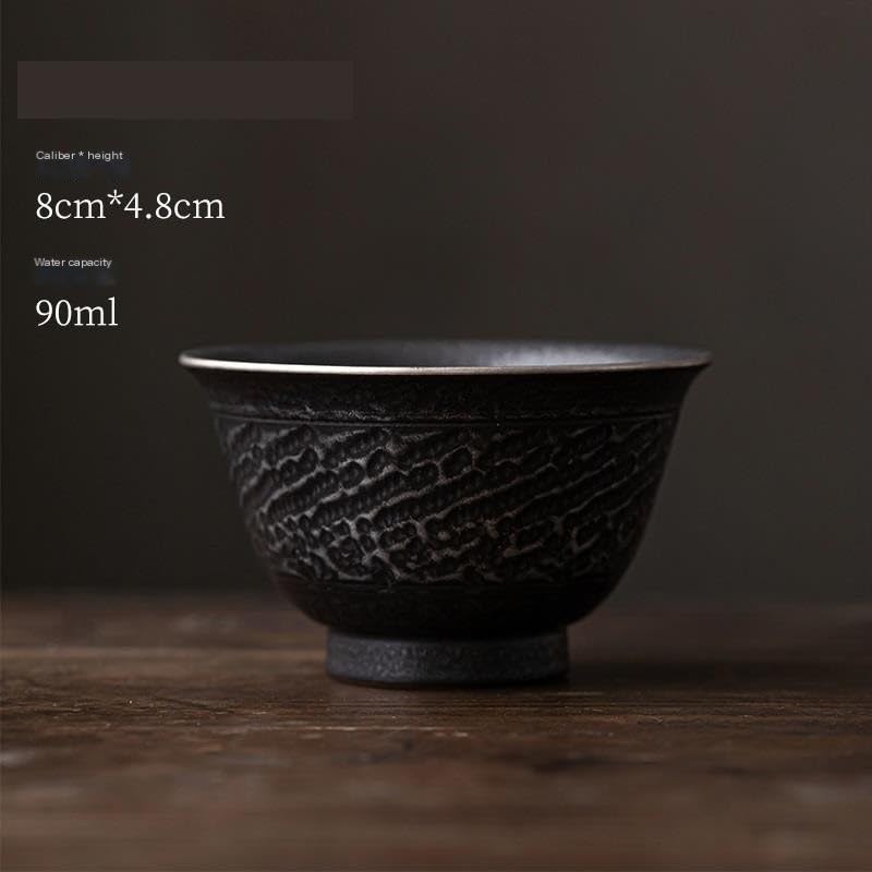 Filiżanki Matcha Handmade: filiżanka do herbaty ceramiczna filiżanka do herbaty starożytna czarna pozłacana srebrna filiżanka do herbaty właściciel pojedyncza filiżanka miska do herbaty zestaw