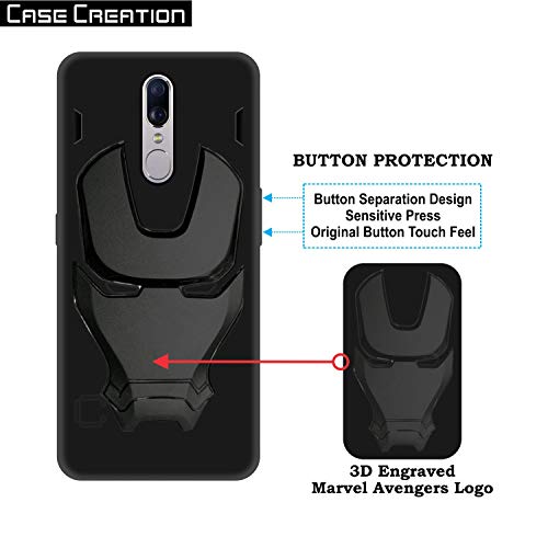 Image of COVERLY Official 3D Touch Feel Trending Avengers Logo Mask Soft Rugged Grip Silicone Iron Man Super Power Cartoon Movie Engraved Silicone Matte Back Cover for Oppo F11 -HD Black Avenger