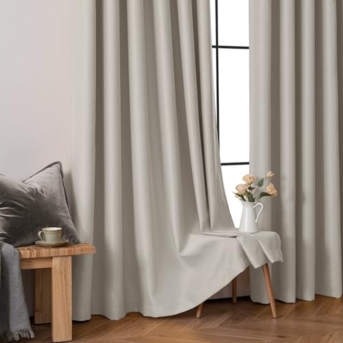 Image of MIULEE Natural Blackout Bedroom Curtains Drapes 96 Inch Long 52 inchx96 inch | Grommet Top, Room Darkening Window Drapes, Privacy Protection, Thermal Insulated, Heat Blocking, Light Blocking
