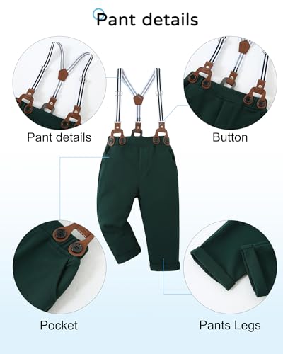 Image of YALLET Toddler Baby Boy Clothes Suit Gentleman Wedding Outfits Formal Dress Shirt+Bowtie+Suspender Pants