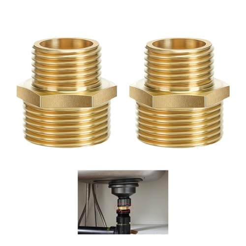 2 Pièces Mamelons Double Réduction en Laiton 1/2 à 3/4 Pouce Filetage Extérieur avec Hexagone Raccord Réducteur Adapté à L'Eau Potable et à Divers de...