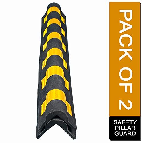 Image of LADWA 1000 mm 2 Peices Parking Safety Pillar Guard, Rubber Corner Bounce Shaped Guard with Yellow Reflective Tapes for High Visibility - (Pack of 2)