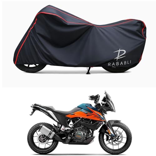Image of Waterproof Bike Body Cover Compatible for | KTM 390 Adventure STD | Taffeta Fabric, Red Piping Design, Bottom Elastic Fit | Dustproof, Sun UV & Rain Protection for All Bikes