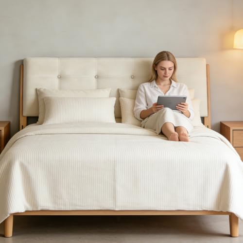 Wintline Queen Size Upholstered Headboard, Linen Fabric Modern Button Tufted Diamond Design, Solid Wood Sturdy Bed Headboard, Adjustable Bed Frame & Wall Mountable, Beige