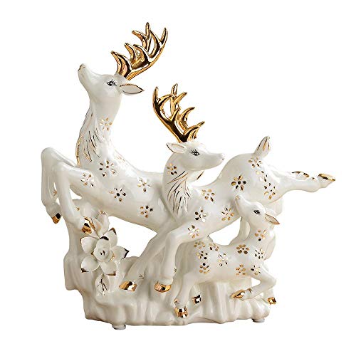 Cerf en céramique blanche et or décoration de bureau moderne pour intérieur élégant