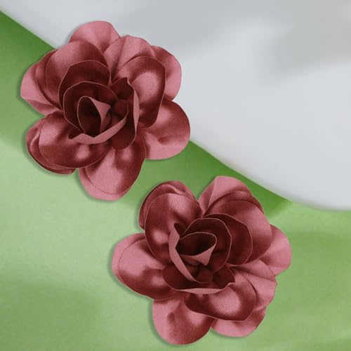 Image of 2Pcs 5in Dainty Satin Fabric Flower Brooch Extra Large Rose Camellia Flower Brooches Lapel Pins for Women Wedding Party Dance Banquet Clothes Jewelry Accessories