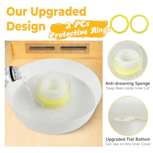 Upgraded Rapid Bee Top Feeder with Anti-Drowning Sponge Rings, Round Hive Top Feeders for 8-Frame and 10-Frame Bee Hives (2 Pack) - Image 4