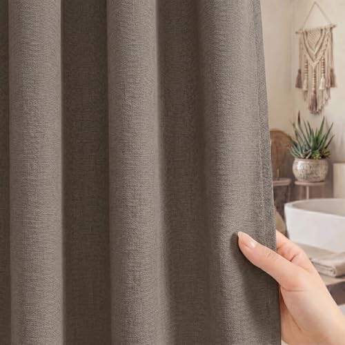 Seasonwood Linen Shower Curtain Neutral Vintage Farmhouse Linen Shower Curtains for Bathroom Boho Bathroom Decor with 12 Sturdy Stainless Steel Sliding Hangers(Deep Taupe 72x72 Inches)