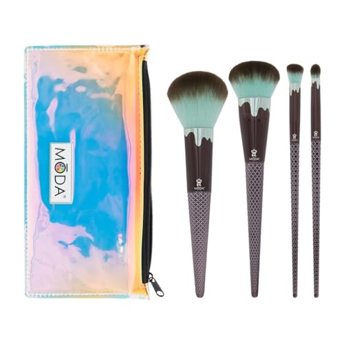 Moda Royal & Langnickel Full Size Ice Cream 5Pc Full Face Makeup Brush Kit With Pouch Includes, Powder, Complexion, Angle Blender, And Detail Brushes,