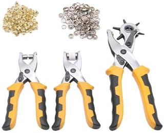 Clips 3Pcs Leather Hole Belt Punch Plier Duty Hand Craft Tool Set with 200 Grommets - (Color: Orange)